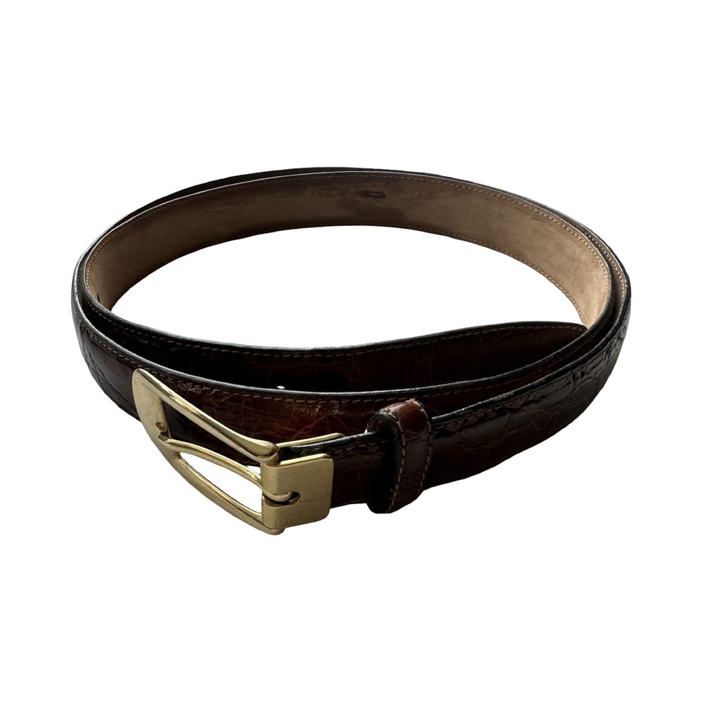 Bespoke Brown Genuine Caiman Crocodile Brass Buckle Mens Dress Belt Size 44